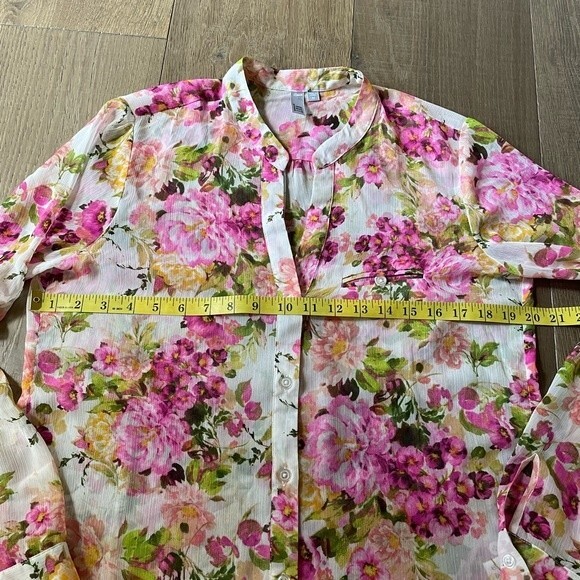 Kut From The Kloth Pink Foral Rose Printed Semi-Sheer Women's Top Blouse(Size M) - Picture 6 of 12